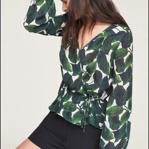 Milly Leaf Print Wrap Top NWT